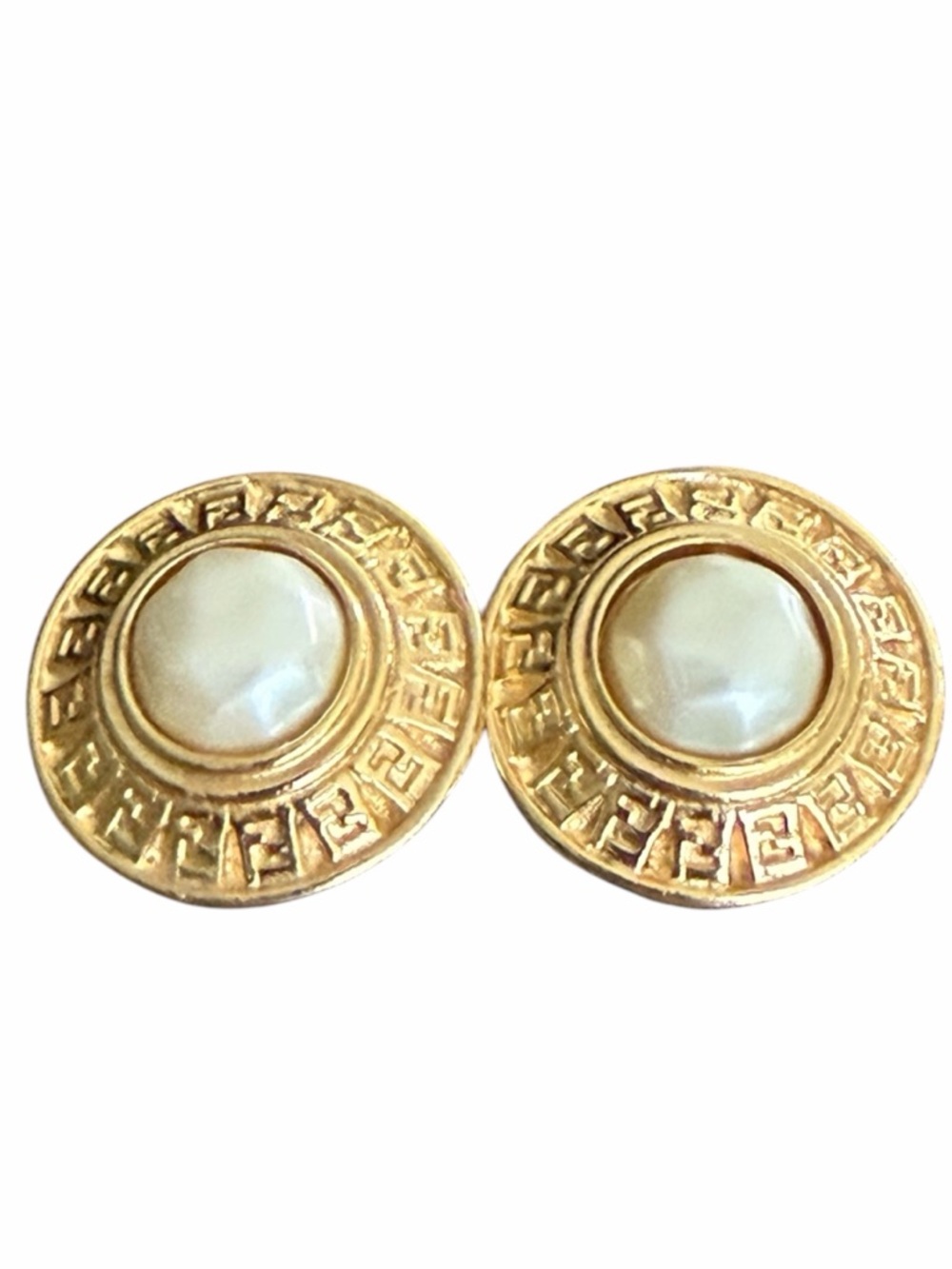 Fendi Clip-On Gold-Plated Faux Pearl Button Style Round Earrings